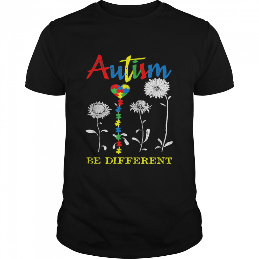 Awareness Sunflower Heart Puzzle Piece Autism Be Different Shirt