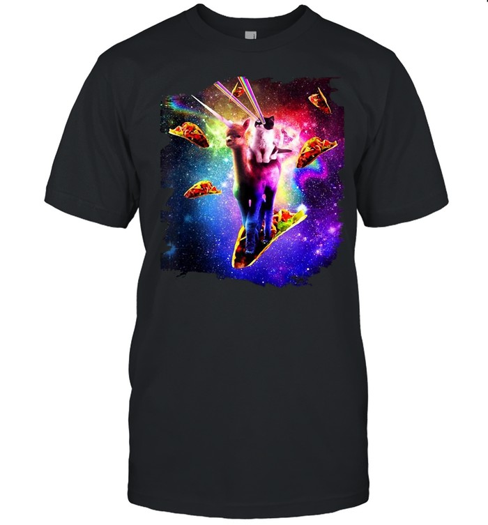 Cosmic Cat Riding Alpaca Unicorn Tacos T-shirt Classic Men's T-shirt