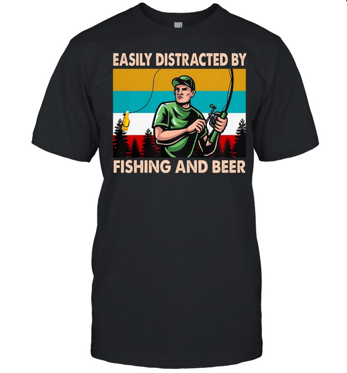Easily distracted by fishing and beer vintage shirt Classic Men's T-shirt