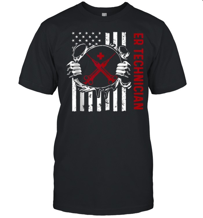 ER Technician Emergency Room Tech Superhero Logo vaccine Usa Flag T- Classic Men's T-shirt