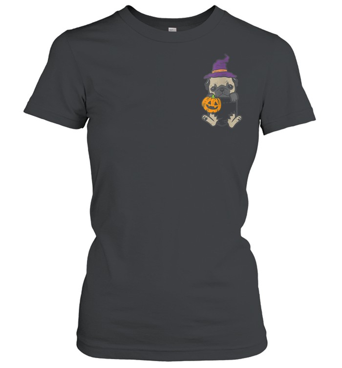Pocket Pug Witch Jack O Lantern Halloween Dog shirt Classic Women's T-shirt