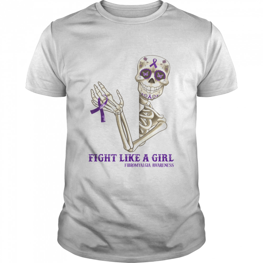 Skeleton Fight Like A Girl Fibromyalgia Awareness shirt Classic Men's T-shirt