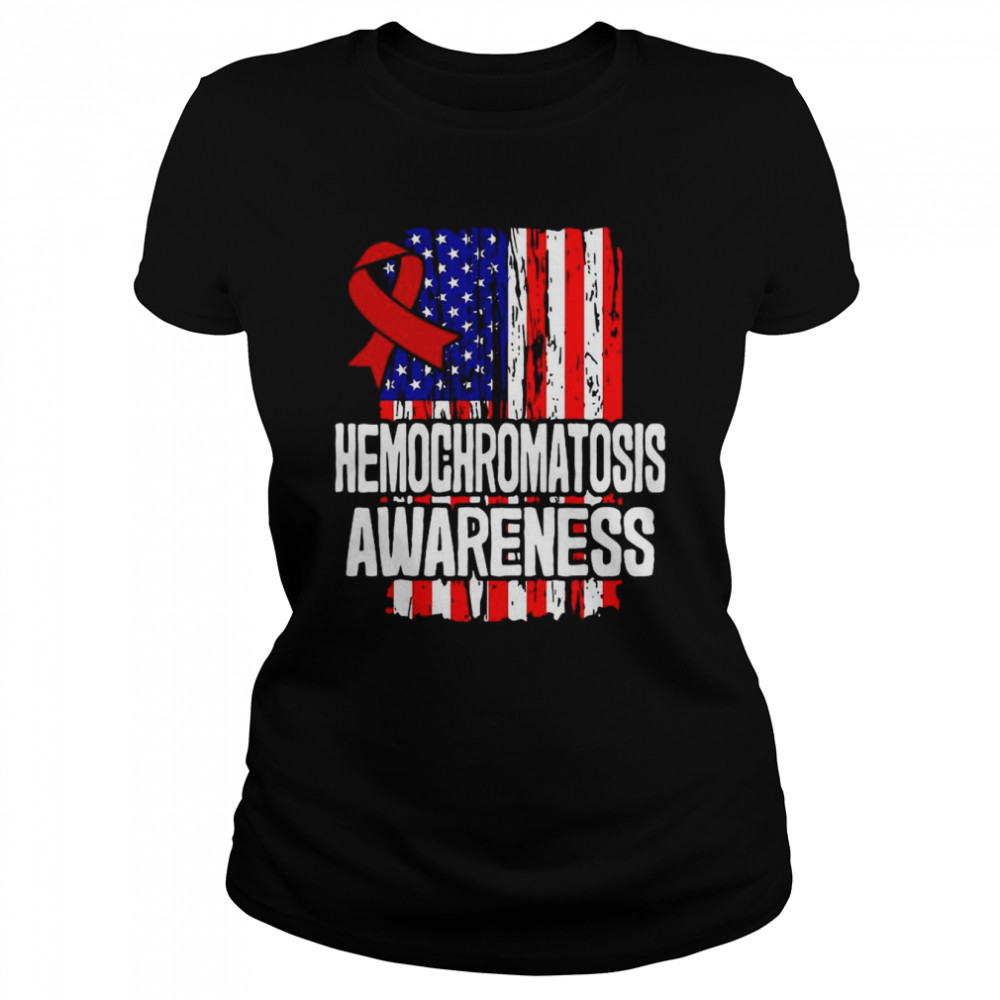 American Flag Red Ribbon Hemochromatosis Survivor T-shirt Classic Women's T-shirt