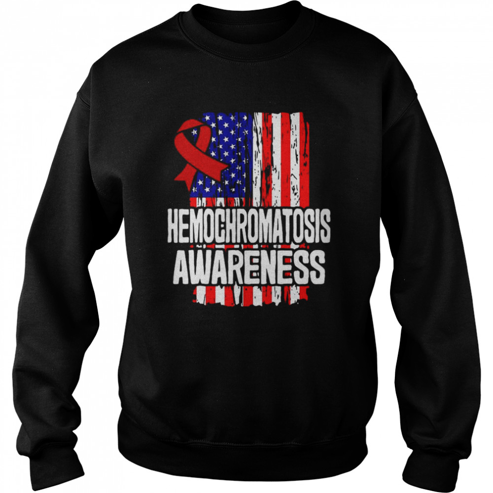 American Flag Red Ribbon Hemochromatosis Survivor T-shirt Unisex Sweatshirt