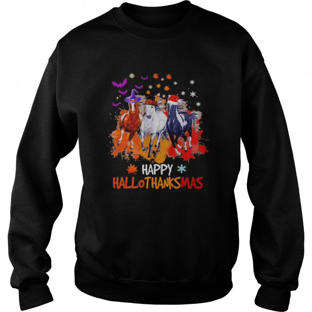 Horse Halloween Happy HalloThanksMas 2021 T- Unisex Sweatshirt