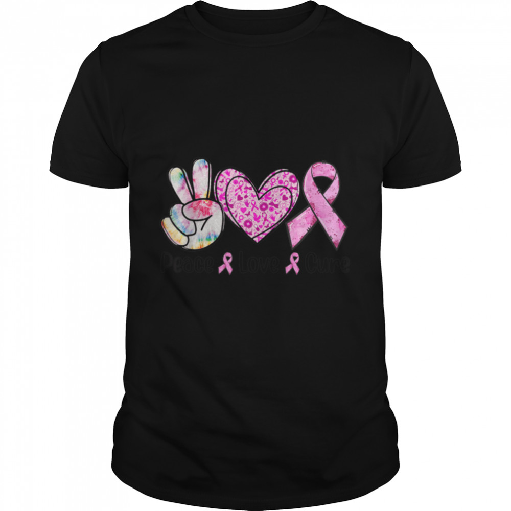 Breast Cancer Awareness Costume Pink Peace Love Cure Faith T- B09JP1533B Classic Men's T-shirt