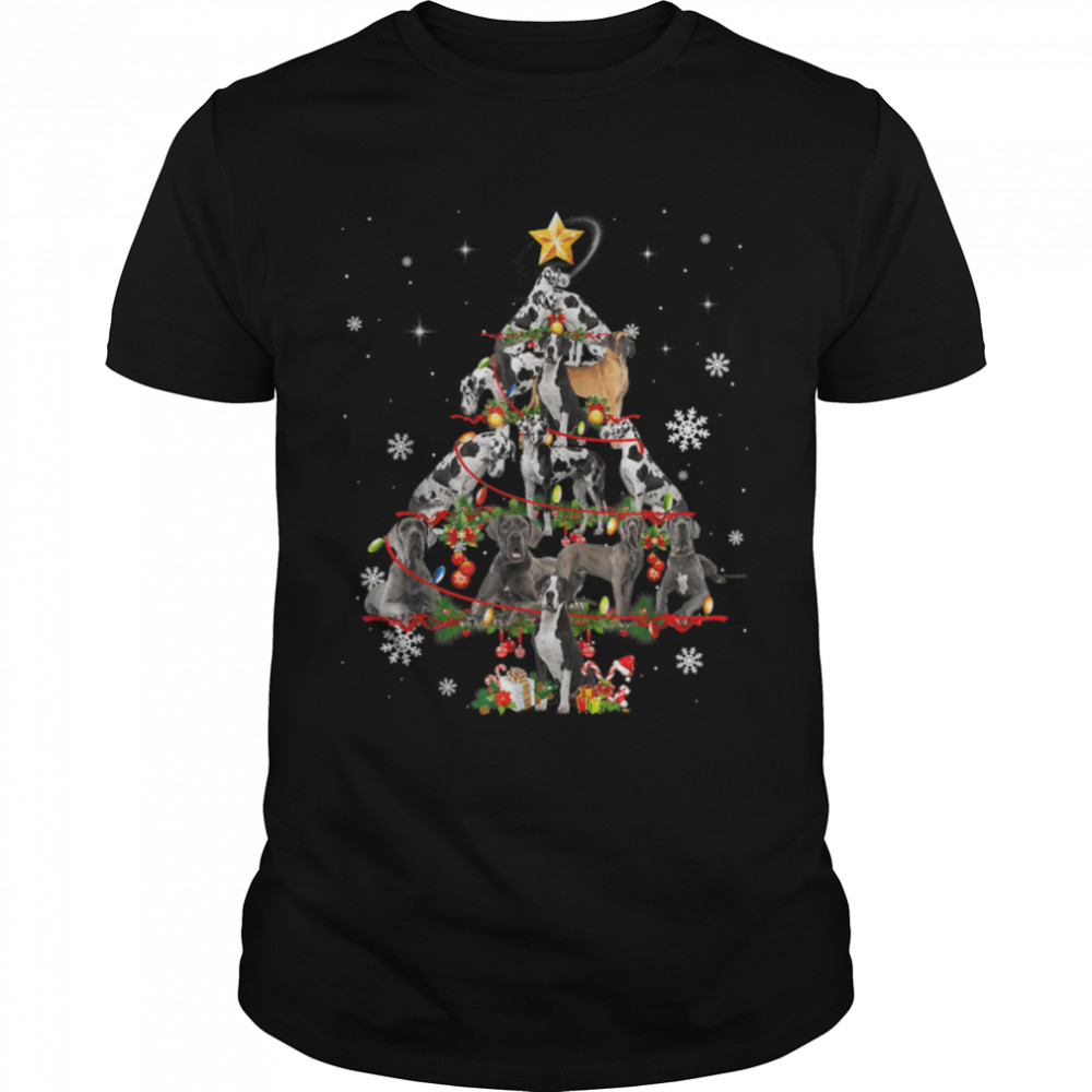 Great Dane Christmas Dog Tree Lights Pajamas Funny Dogs T- B09JP4F6D2 Classic Men's T-shirt