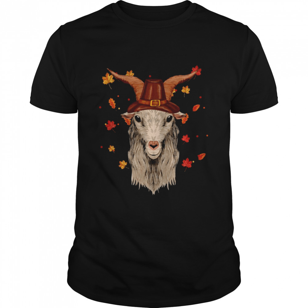 Goat Wear Pilgrim Hat Fall Farm Happy Thanksgiving Day  Classic Men's T-shirt