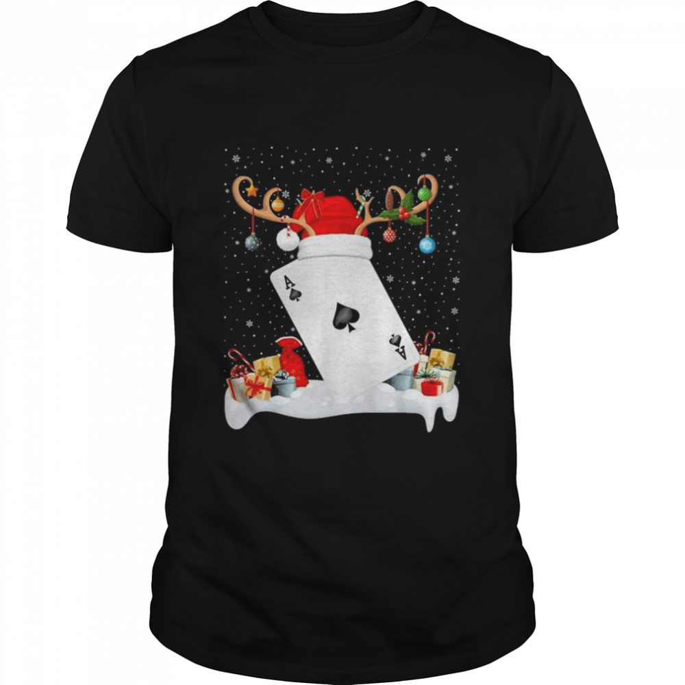 Xmas Lighting Reindeer Santa Hat Poker Christmas  Classic Men's T-shirt