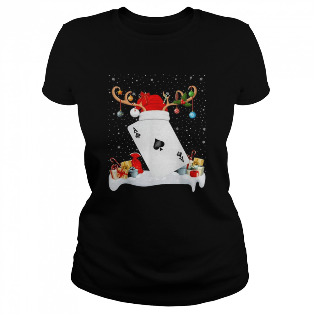 Xmas Lighting Reindeer Santa Hat Poker Christmas  Classic Women's T-shirt
