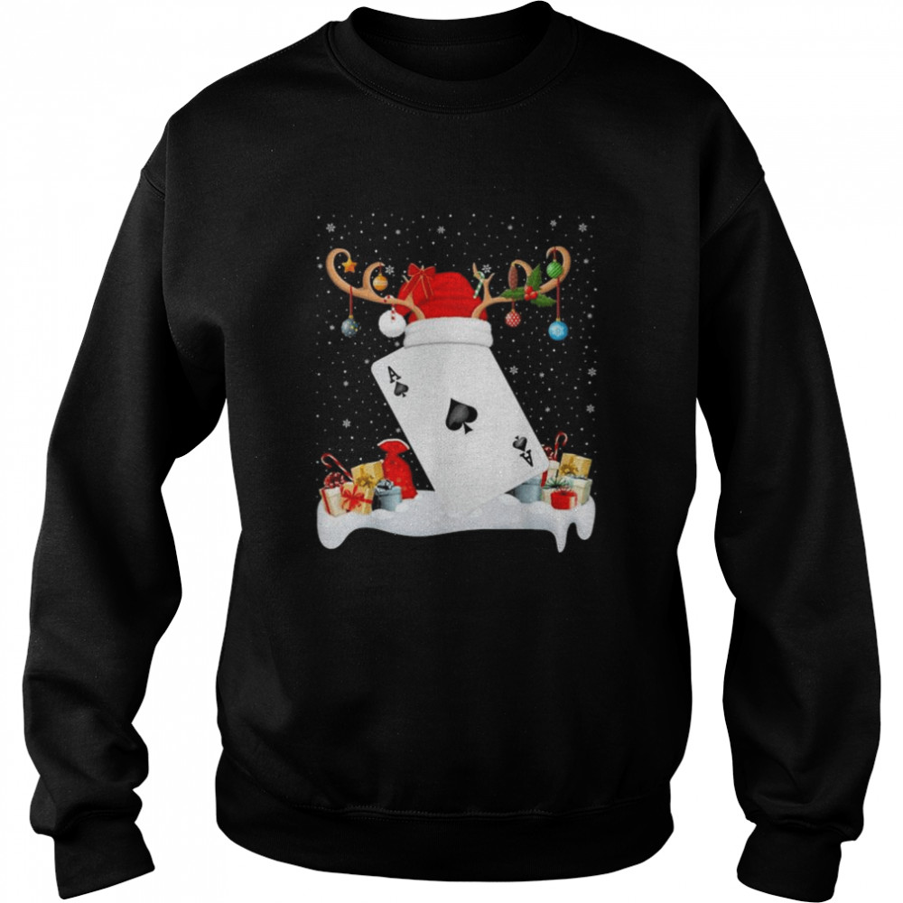 Xmas Lighting Reindeer Santa Hat Poker Christmas  Unisex Sweatshirt
