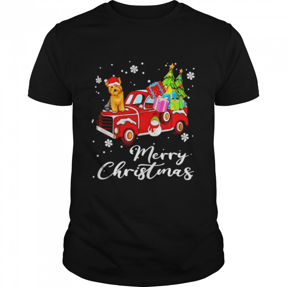 Yorkshire Terrier Riding Red Truck Merry Christmas  Classic Men's T-shirt