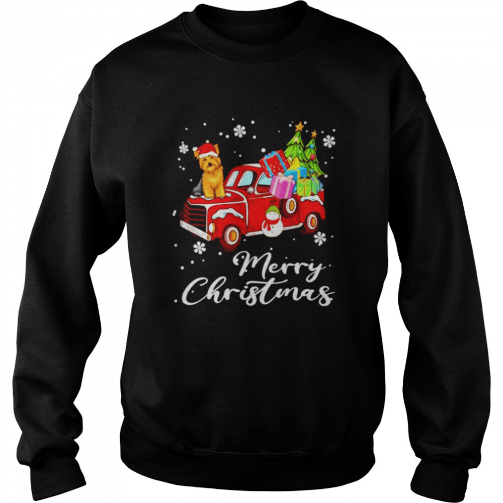 Yorkshire Terrier Riding Red Truck Merry Christmas  Unisex Sweatshirt