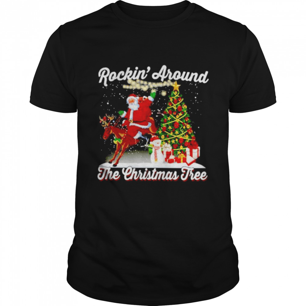 Santa claus riding Rockin’ around the Christmas tree shirt Classic Men's T-shirt