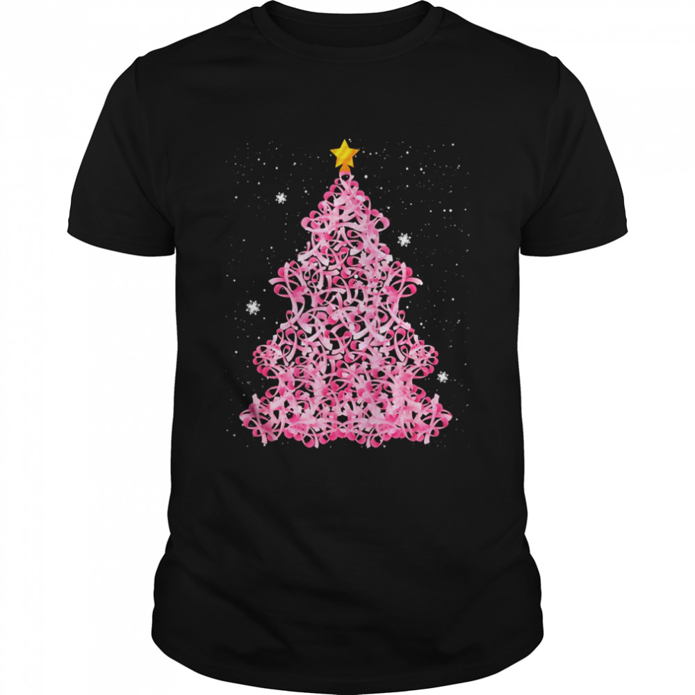 ED4d Pink Ribbon Christmas Tree Merry Xmas Breast Cancer  Classic Men's T-shirt