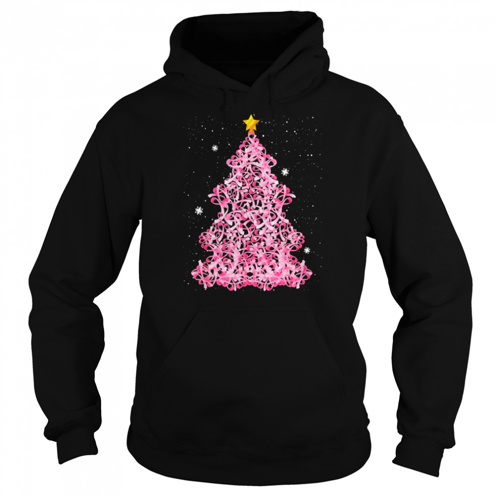 ED4d Pink Ribbon Christmas Tree Merry Xmas Breast Cancer  Unisex Hoodie