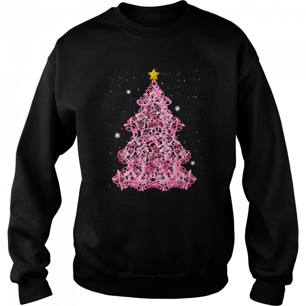 ED4d Pink Ribbon Christmas Tree Merry Xmas Breast Cancer  Unisex Sweatshirt