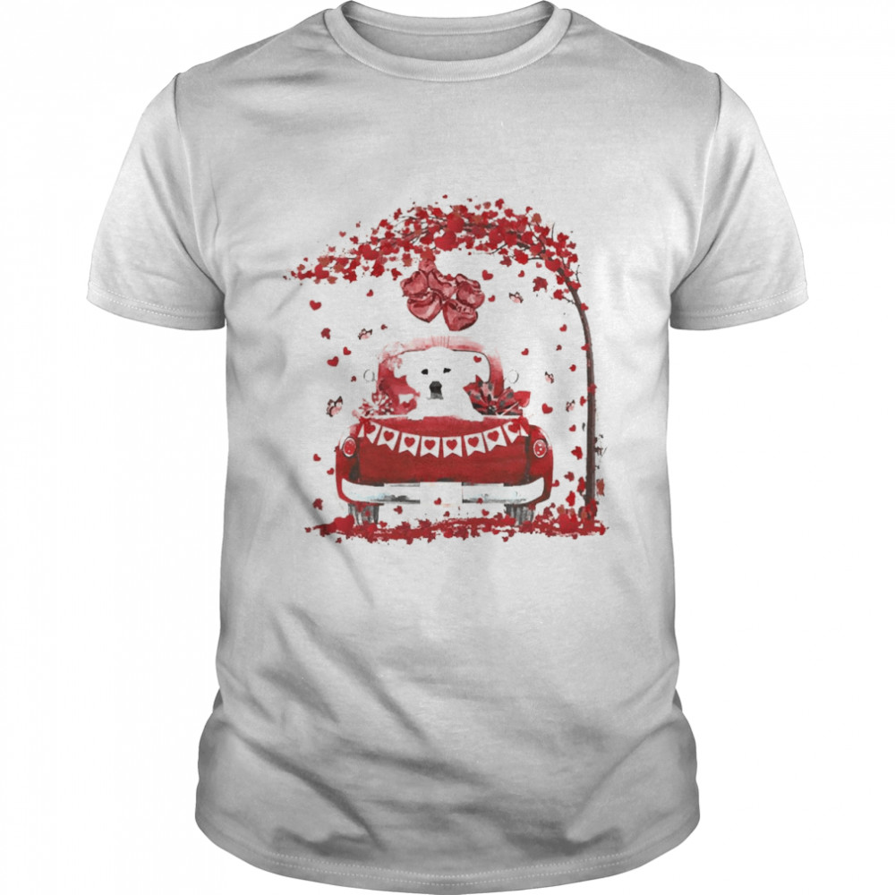 Valentine Red Car White Labrador  Classic Men's T-shirt