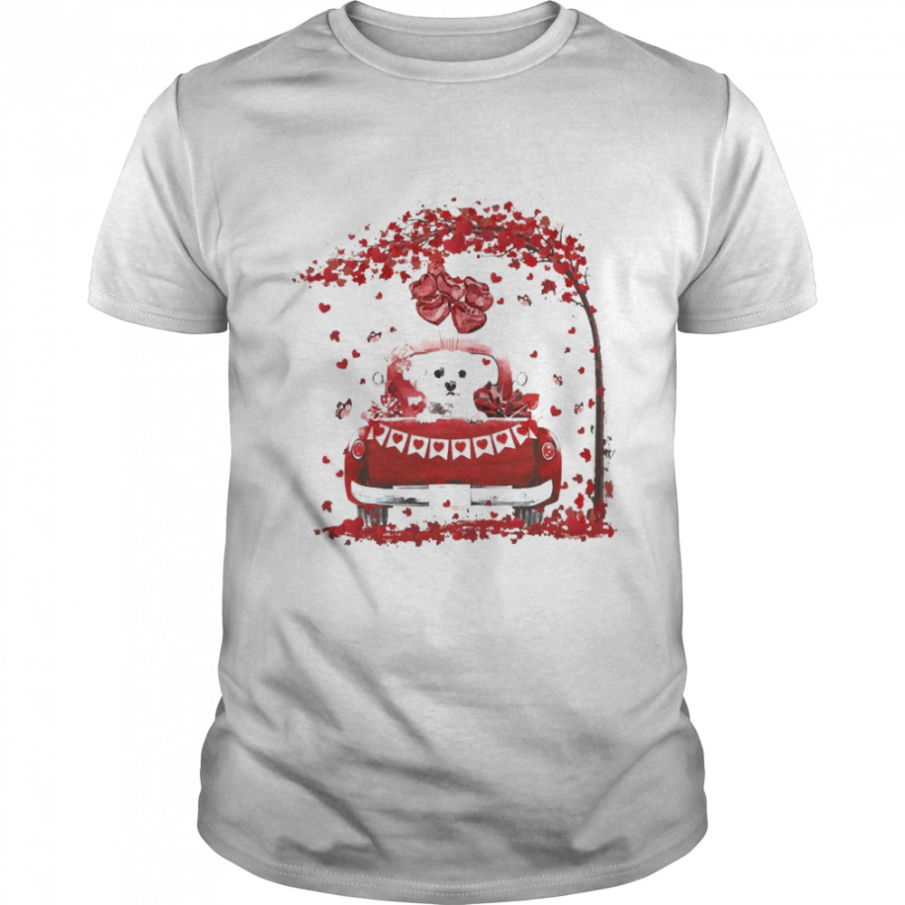 Valentine Red Car White Maltese  Classic Men's T-shirt