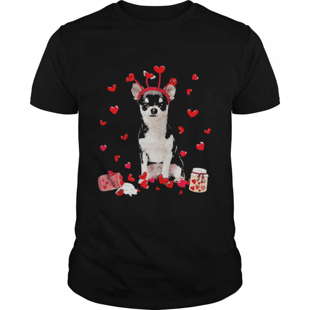 Valentine’s Day Sweet Headband Black Chihuahua Dog  Classic Men's T-shirt
