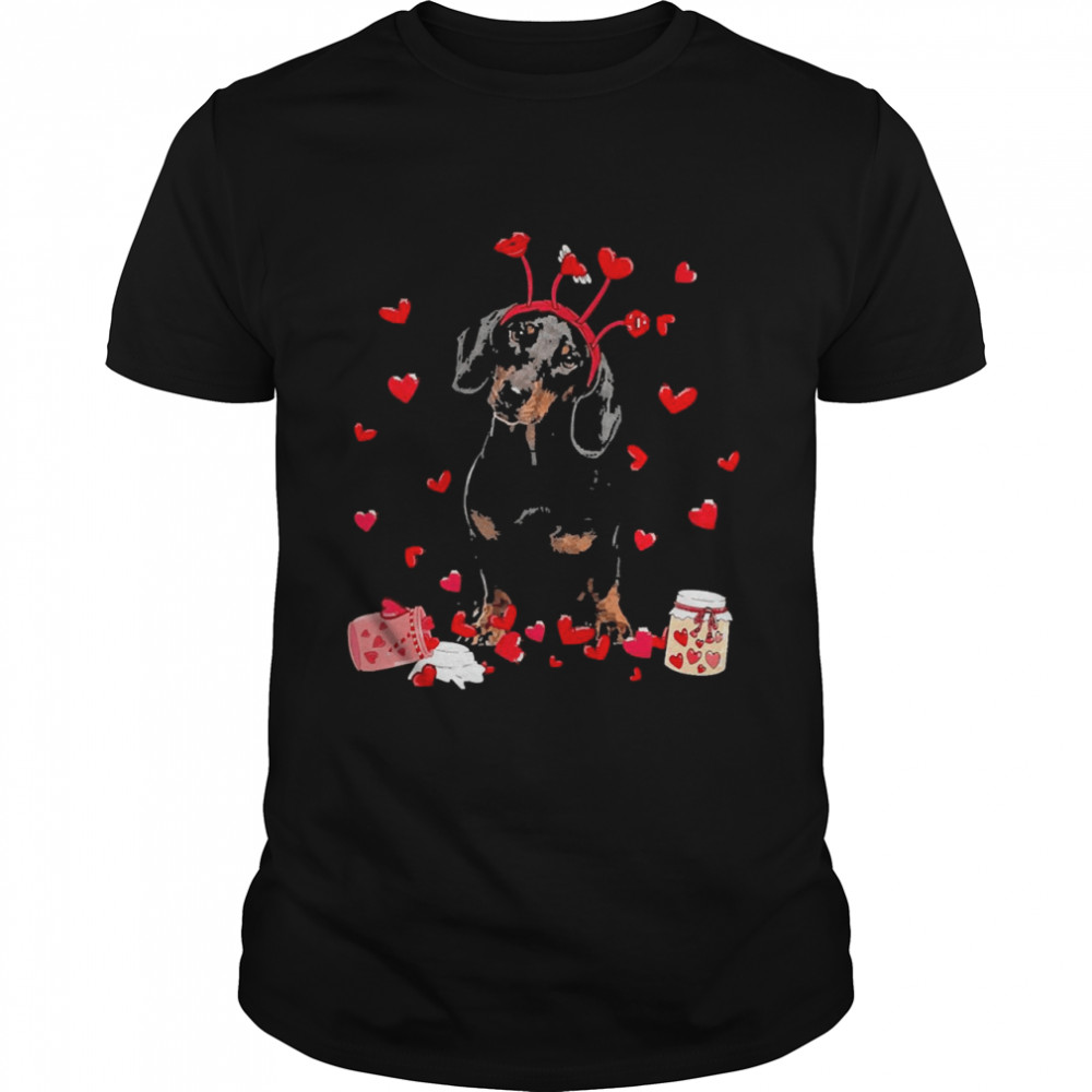 Valentine’s Day Sweet Headband Black Dachshund Dog  Classic Men's T-shirt