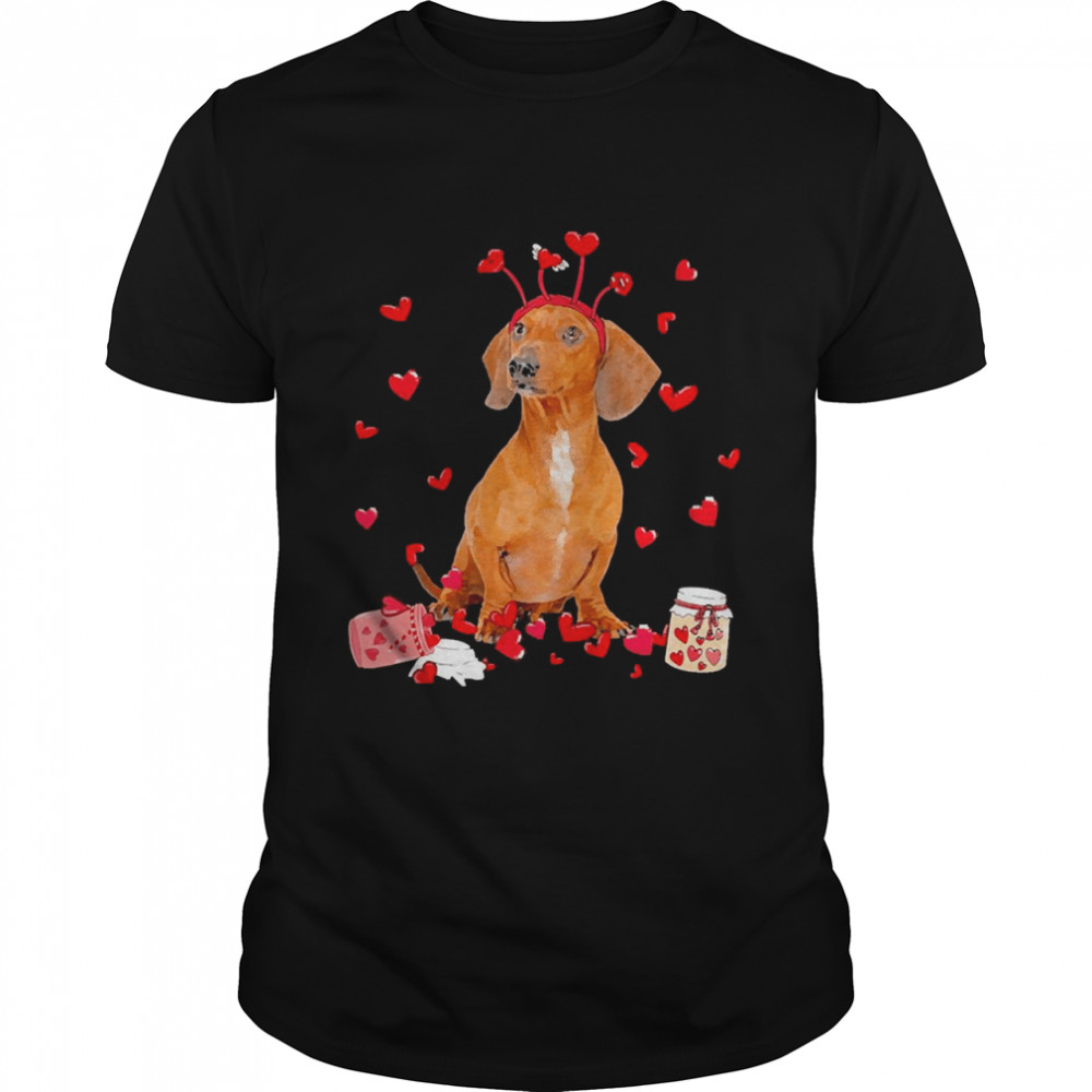 Valentine’s Day Sweet Headband Red Dachshund Dog  Classic Men's T-shirt