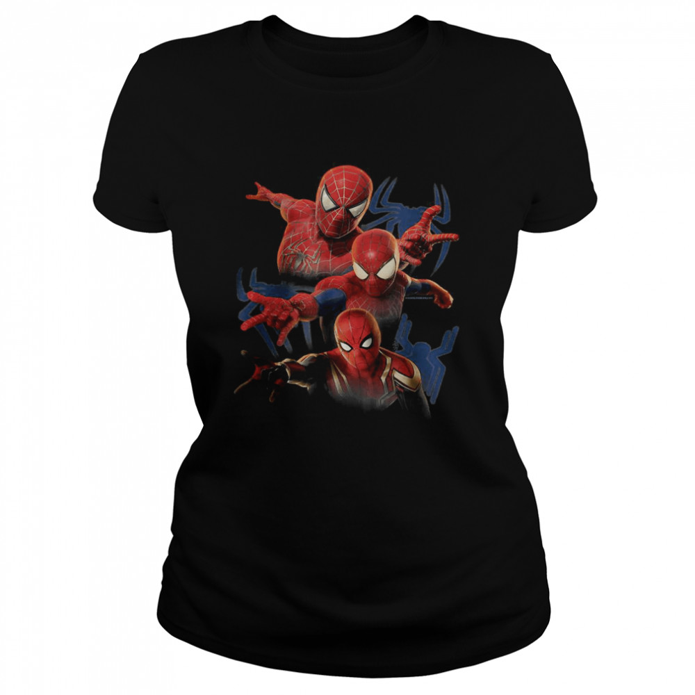Marvel Spider-Man No Way Home Spider-Man Trio Combat Pose T- Classic Women's T-shirt
