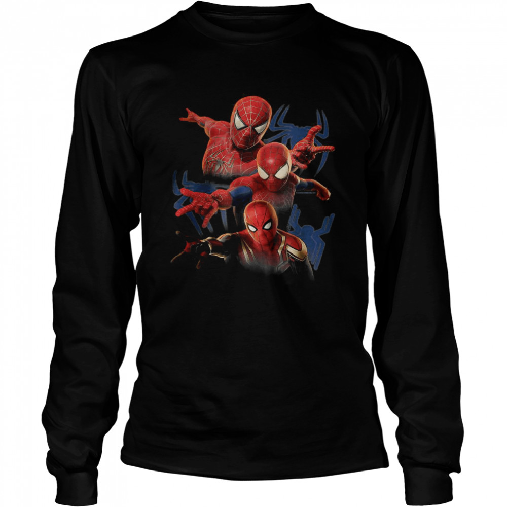 Marvel Spider-Man No Way Home Spider-Man Trio Combat Pose T- Long Sleeved T-shirt
