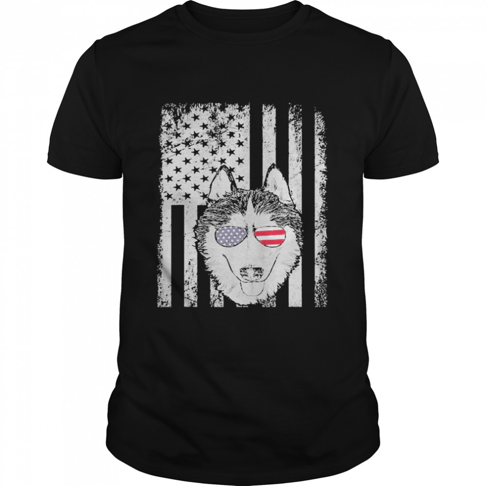 Patriotic American Flag Husky  Classic Men's T-shirt