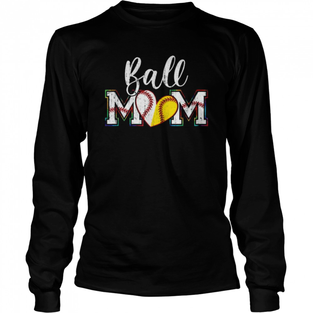 Ball Mom Leopard Softball Baseball Mothers Day  Long Sleeved T-shirt