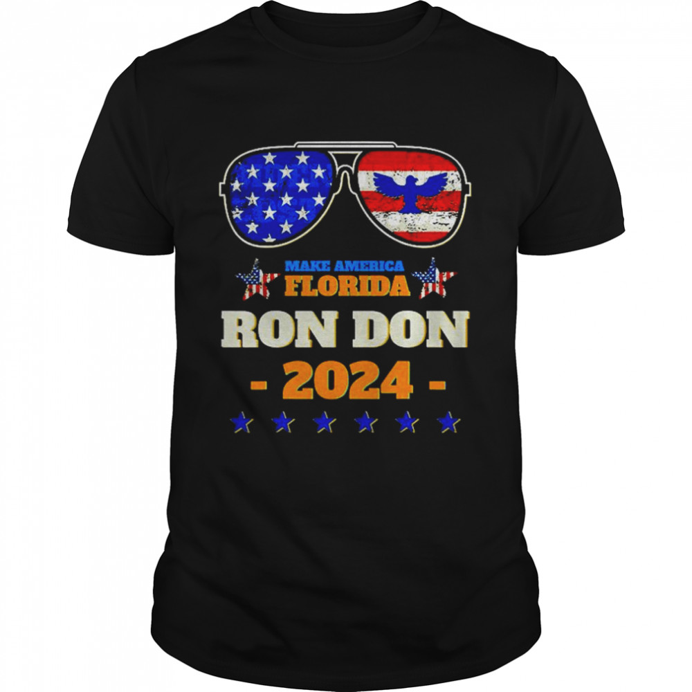 Trump Desantis 2024 Ron Don 24′ American Flag Sunglasses T-Shirt
