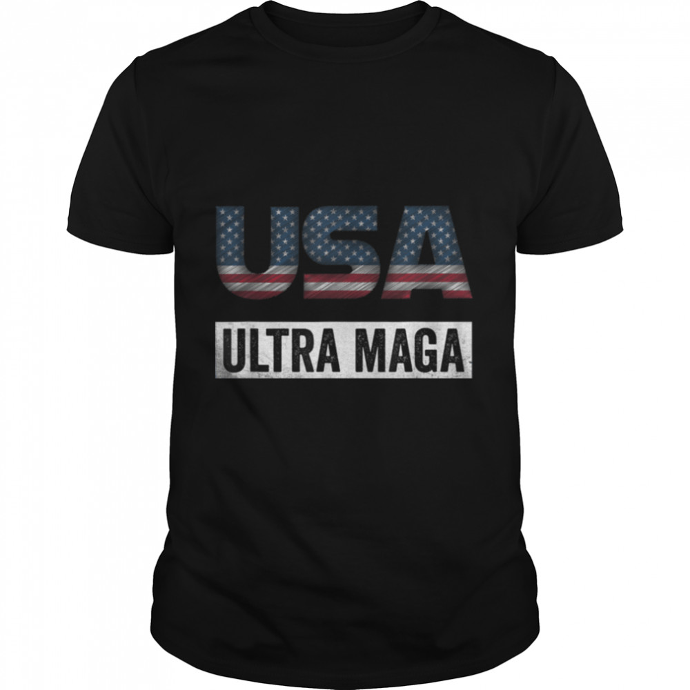 Ultra Maga Anti Joe Biden Retro USA American Flag T-Shirt B0B1863VQV