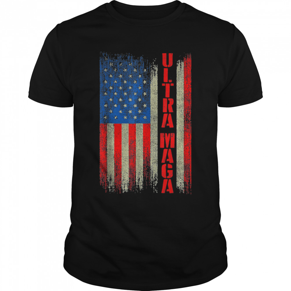Ultra MAGA Funny Anti Joe Biden American US Flag Vintage T-Shirt B0B186RZKP