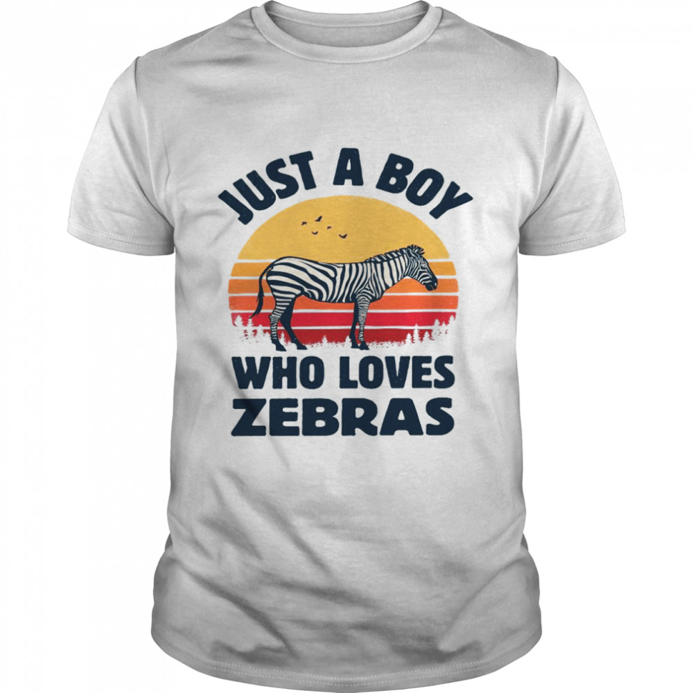 Zebra Just A Boy Who Loves Zebras Männer Retro Vintage Sonnenuntergang Langarmshirt Shirt