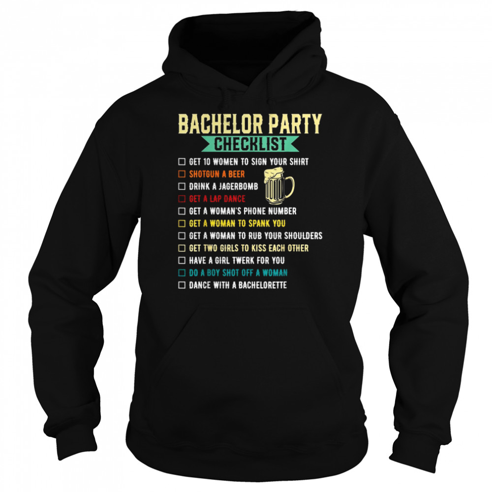 Bachelor Party Checklist  Groomsmen Bachelorette  Unisex Hoodie