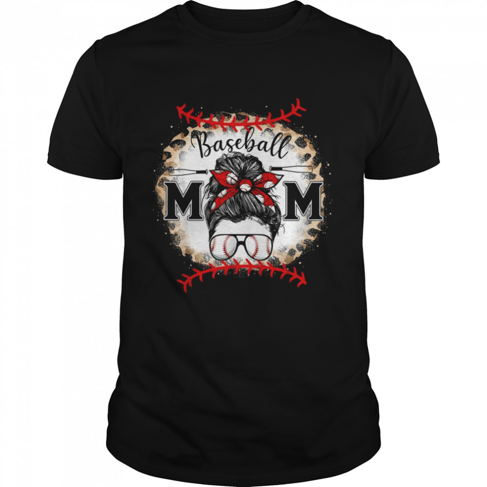 Baseball Mom Mothers Day Leopard Messy BunShirt Shirt