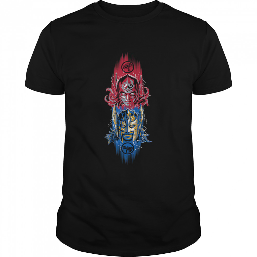 Love and Thunder Thor And Jane Big Face Stack T-Shirt