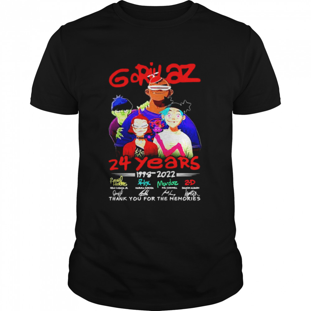 Gorillaz 24 years 1998 2022 thank you for the memories signatures shirt