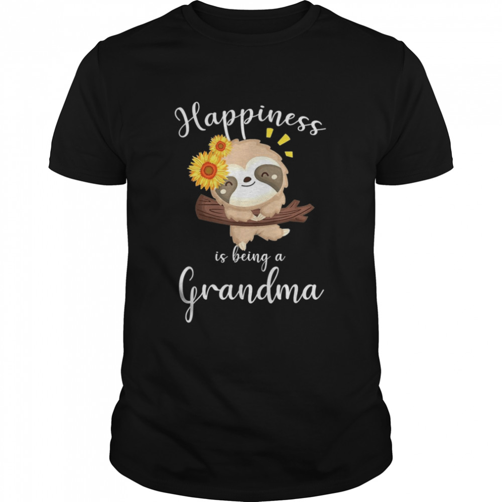Happiness Is Being A Grandma Cute Sloth FlowerShirt Shirt
