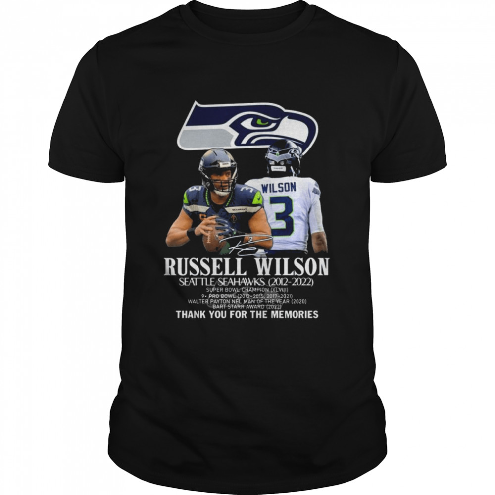Russell Wilson Seattle Seahawks 2012 2022 thank you for the memories signature shirt Classic Men's T-shirt