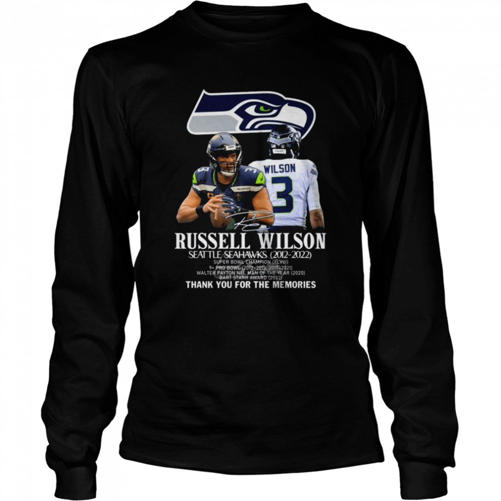 Russell Wilson Seattle Seahawks 2012 2022 thank you for the memories signature shirt Long Sleeved T-shirt