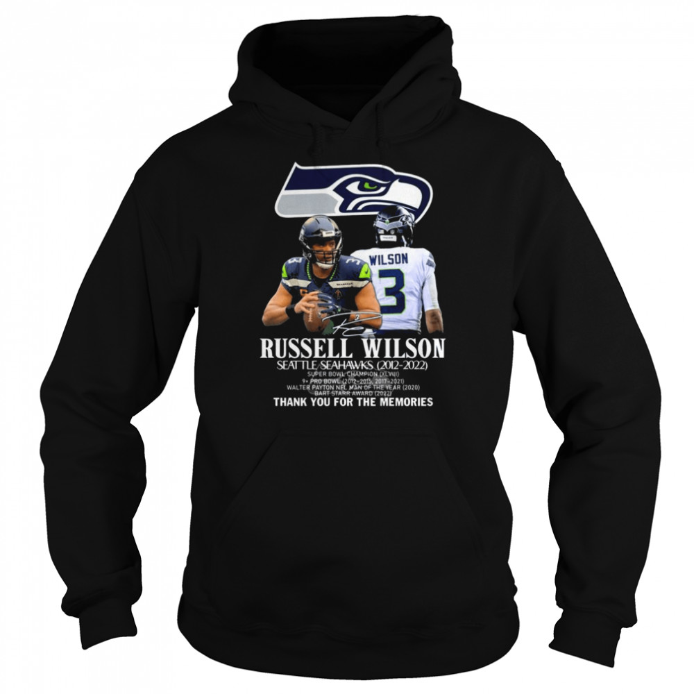 Russell Wilson Seattle Seahawks 2012 2022 thank you for the memories signature shirt Unisex Hoodie