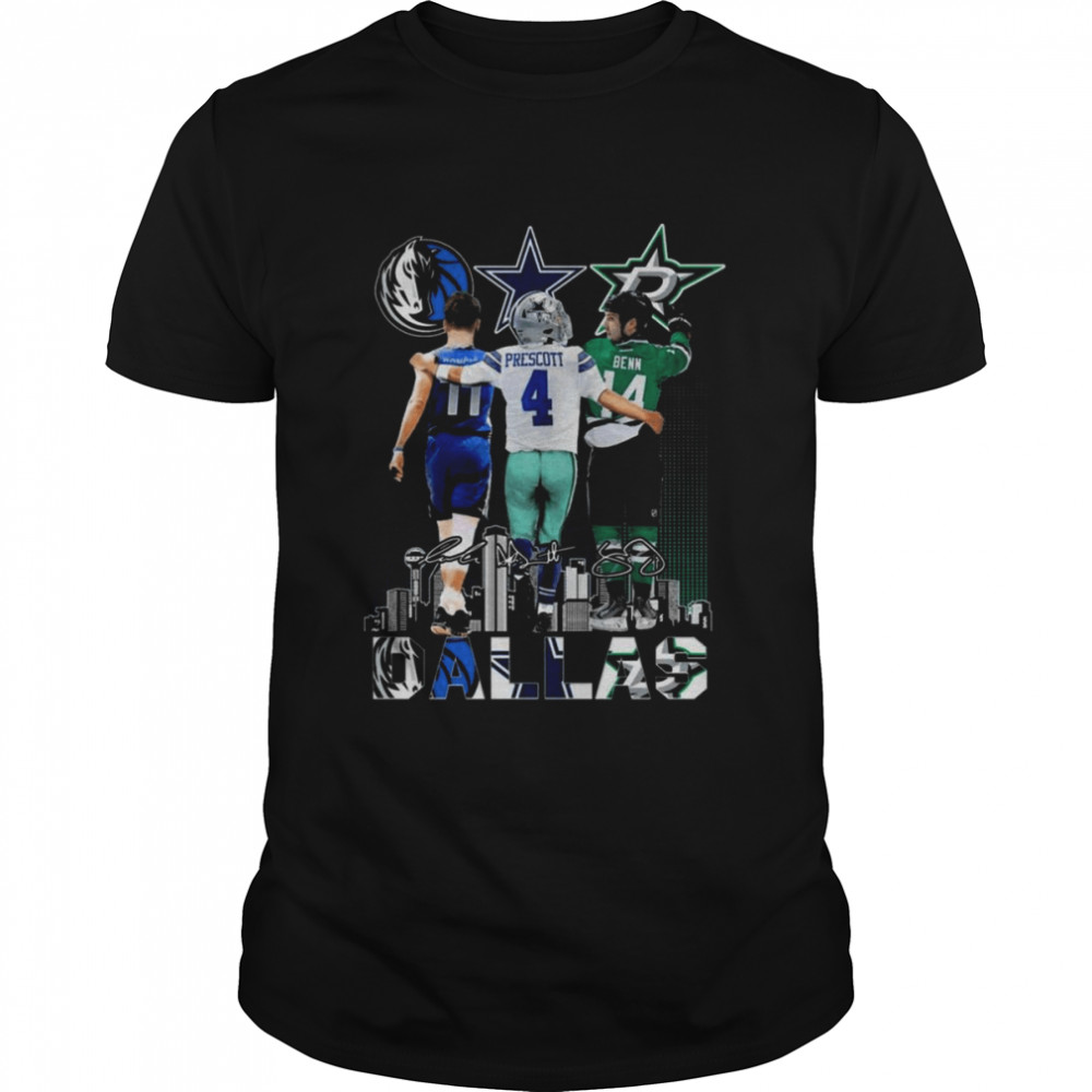 Dallas Mavericks Doncic 11 Dallas Cowboys Prescott 4 Dallas Stars Benn 14 Signatures Dallas City Shirt