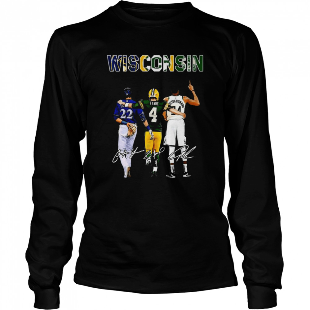 The Wisconsin Christian Yelich Brett Favre And Giannis Antetokounmpo  Signatures T-Shirt, hoodie, sweater, long sleeve and tank top