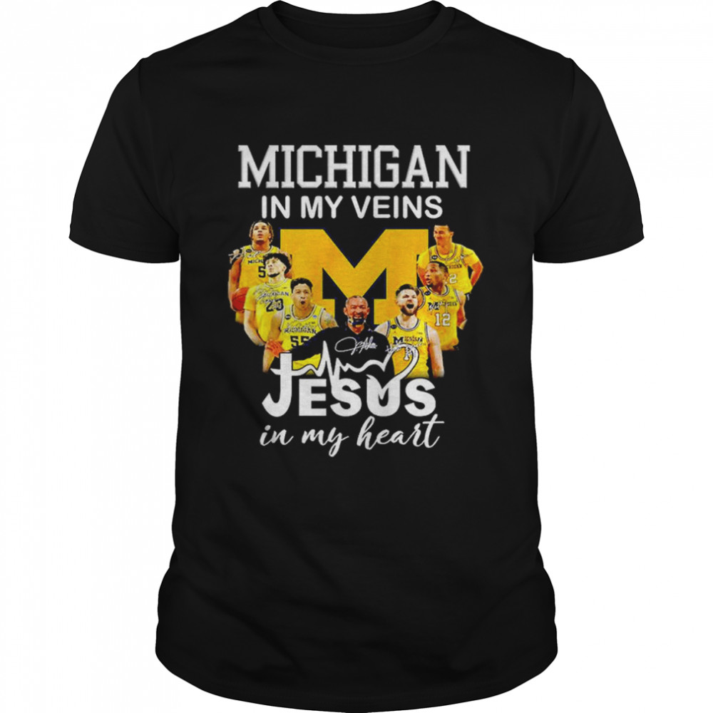 Michigan In My Veins Jesus In My Heart Signatures T-Shirt
