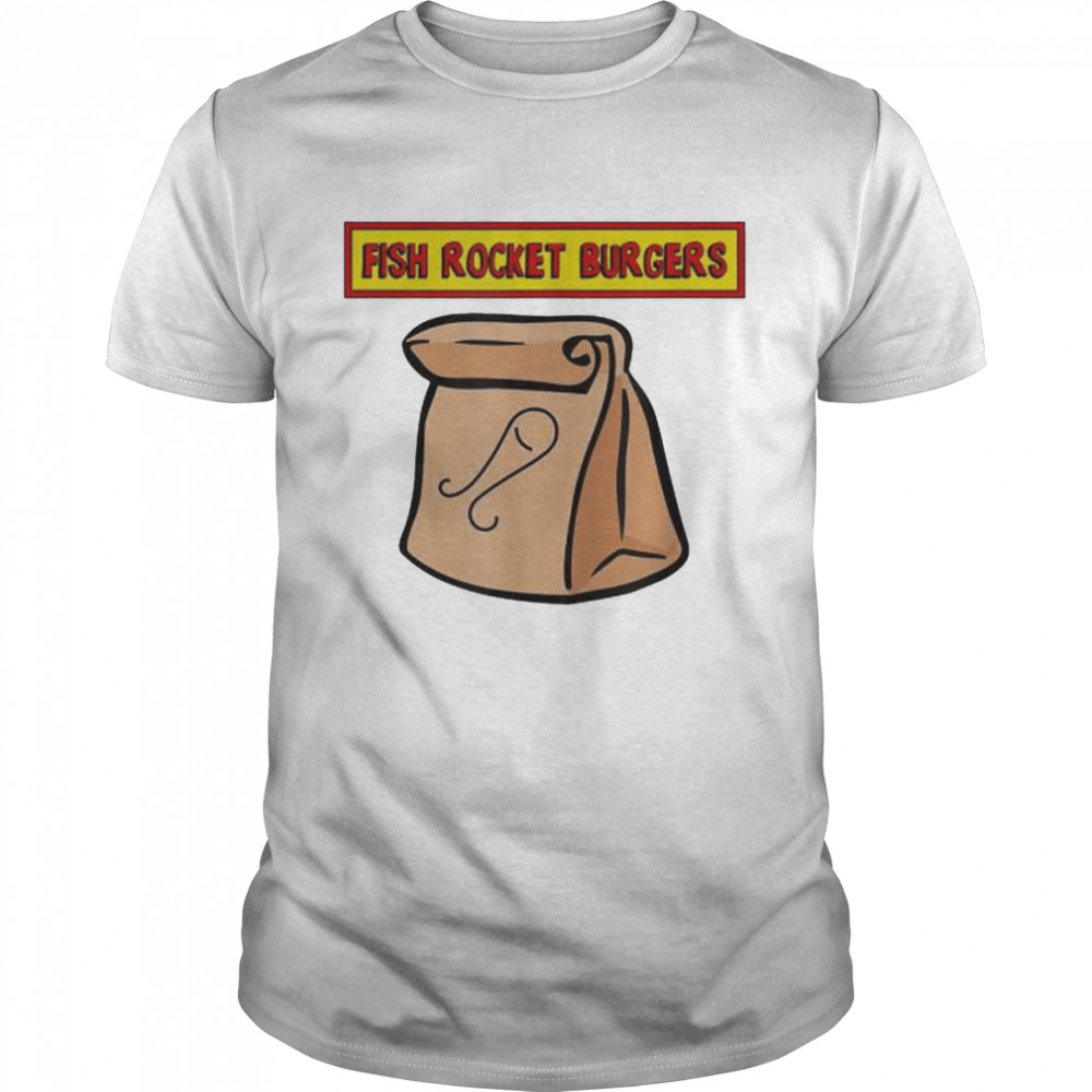 Fish rocket burgers paper bag sack family show shirt
