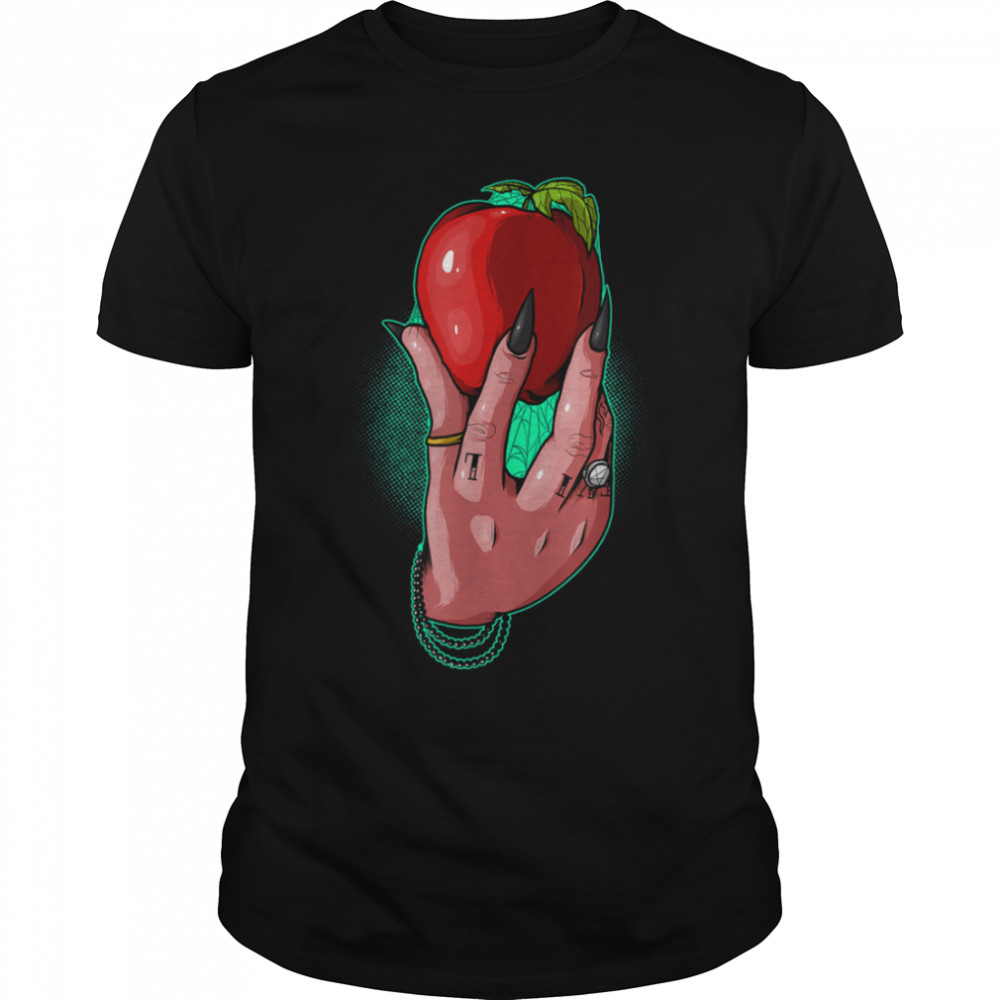 Lucifer Witch Hand with Poisoned Red Apple Emo Punk Gothic T-Shirt B0B2895WYZ