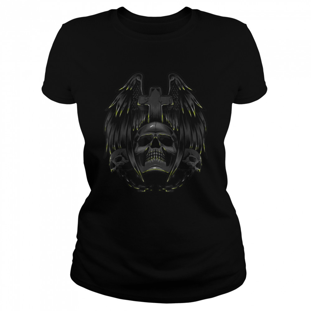 3 Skulls and Cross Tattoo Art Gothic Emo Punk Death Metal T- B0B2D6YHK2 Classic Women's T-shirt