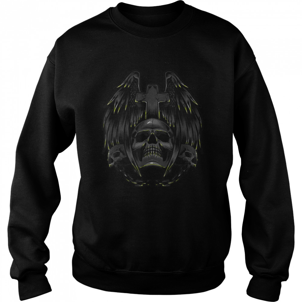 3 Skulls and Cross Tattoo Art Gothic Emo Punk Death Metal T- B0B2D6YHK2 Unisex Sweatshirt