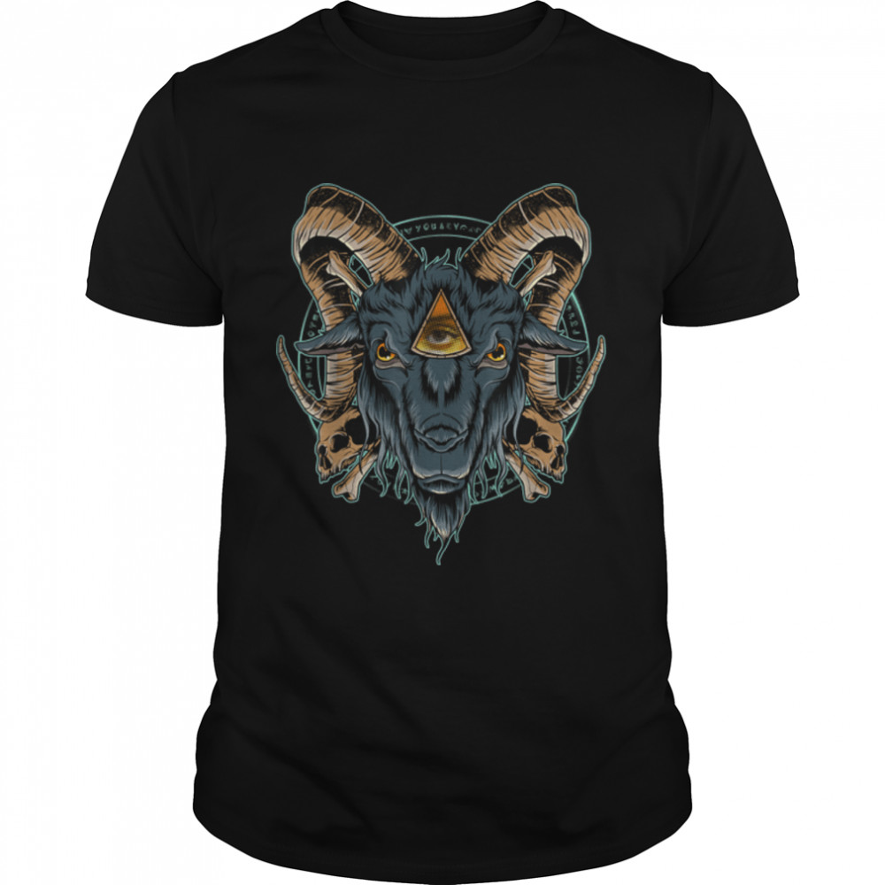 Baphomet Goat Head Illuminati Pentagram Satan Occult Gothic T-Shirt B0B2F9S473